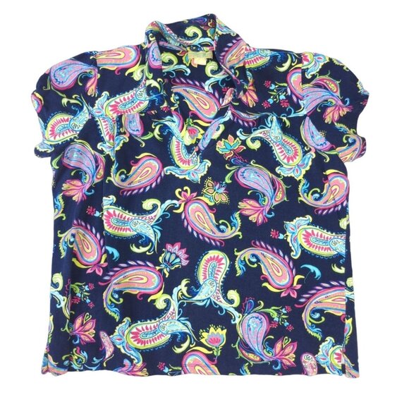 Caribbean Joe Womens 3XL Multicolor Paisley Collared V Neck Plus Size Top - Picture 1 of 7